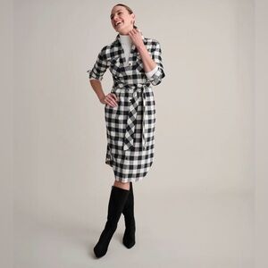 UNTUCKit Colby Black White Checker Shirt Dress Buffalo Plaid Cottagecore NWOT